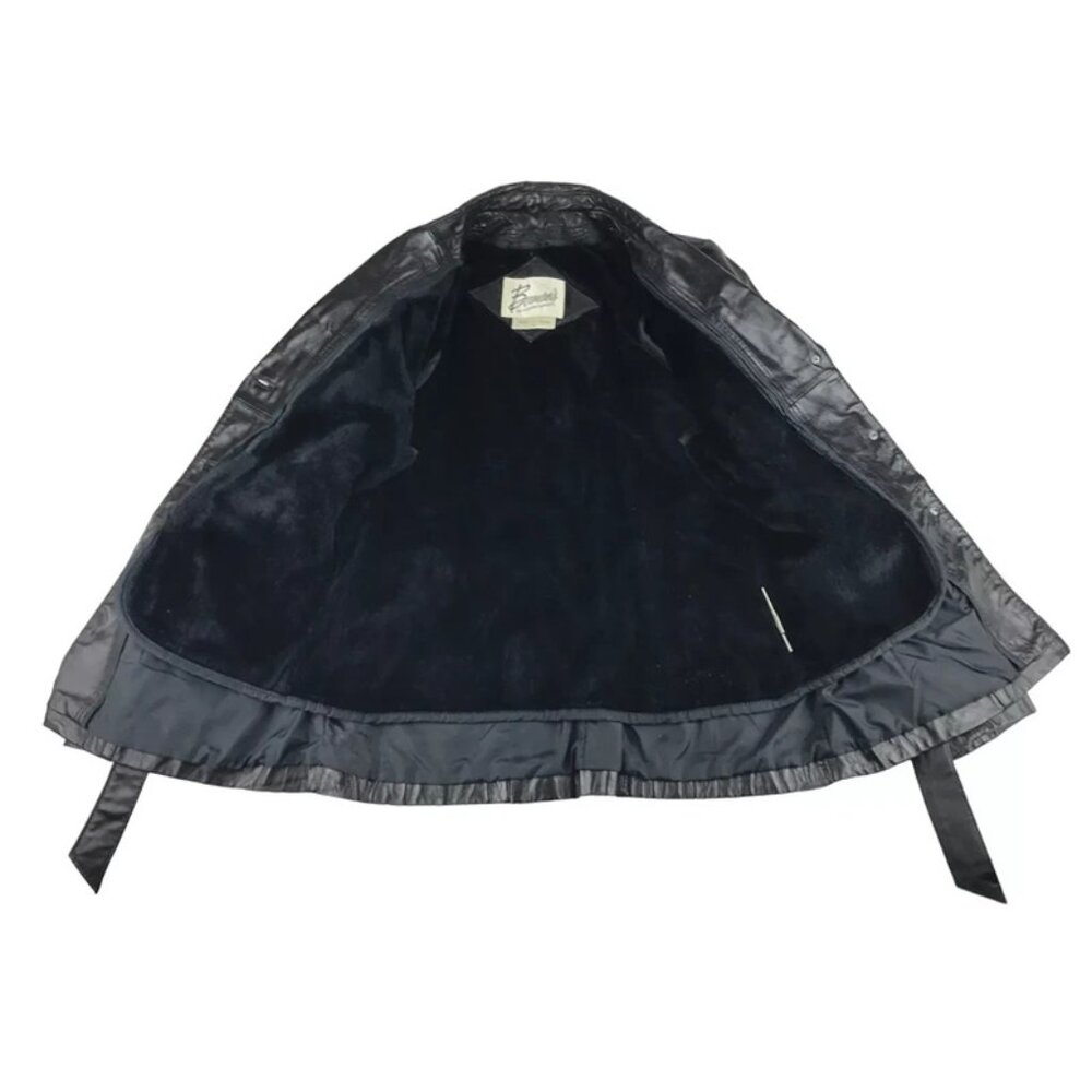 Berman's Womens Black Leather Pockets Long Sleeve Belted Jacket Size 16 - Picture 3 of 9